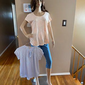 Lucky Brand Embroidered Tops Lot of 2 Pink/Blue Size M 100% Cotton